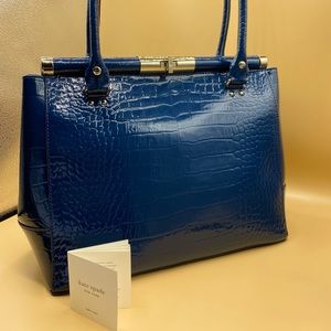 (NEW) Kate Spade Leather Tote Blue Reptile W/ Clasp